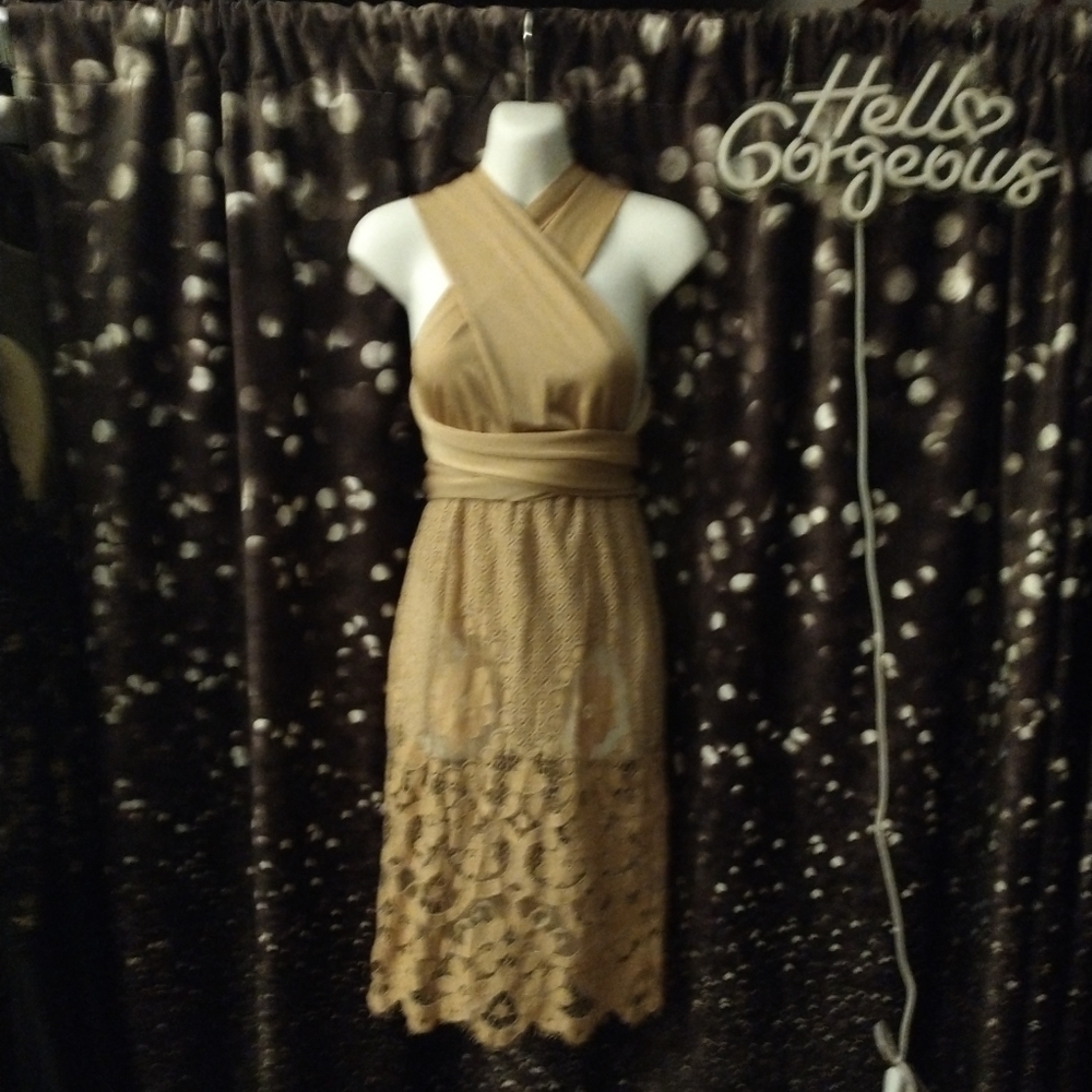 THE BOUTIQUE X little nude multi-wear lace dress with bodysuit bottoms wrap ties - Picture 9 of 16